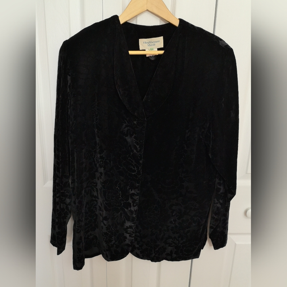 Ellen Margaret Moody Vintage Black Floral Velvet Blazer Jacket M